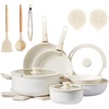 image:imageROVSUN 20 Pcs Nonstick Pots and Pans Set Cast Aluminum Kitchen Cookware Set RV Kitchen Cooking Set and Utensils PFAS PFOA amp PFOS Free Black Skillet Saute Pan Soup PotCream White