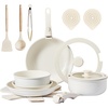 image:imageROVSUN 20 Pcs Nonstick Pots and Pans Set Cast Aluminum Kitchen Cookware Set RV Kitchen Cooking Set and Utensils PFAS PFOA amp PFOS Free Black Skillet Saute Pan Soup PotCream White