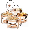 image:imageROVSUN Chafing Dishes for Buffet 4 Pack 6QT Round Chafing Dish Buffet Set with Glass Lid amp Lid Holder Stainless Steel Chafers and Buffet Warmers Sets for Party Wedding Catering Events Rose GoldRose Gold