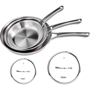 image:imageROVSUN 10Pcs Stainless Steel Cookware Set TriPly Pots and Pans Set NonToxic Kitchen Set PFOA amp PTFE Free Full Clad Frying Pans Saucepans Saute Pan amp Stock Pot Compatible for All Cooktops5Pieces Skillet with Lids