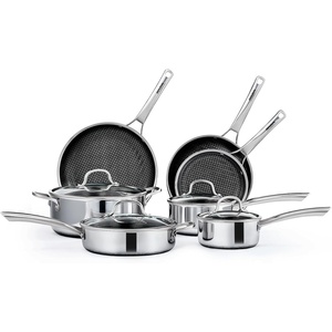 image:imageROVSUN 11 Pcs NonStick Cookware Set Stainless Steel Pots and Pans Set with Lids NonToxic Kitchen Set Chefs Pan PFOA amp PTFE Free Compatible for All Cooktops11 Pcs