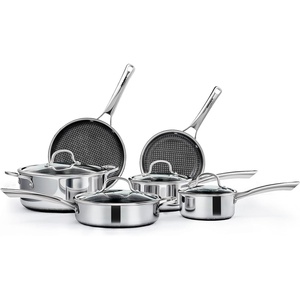 image:imageROVSUN 11 Pcs NonStick Cookware Set Stainless Steel Pots and Pans Set with Lids NonToxic Kitchen Set Chefs Pan PFOA amp PTFE Free Compatible for All Cooktops10 Pcs