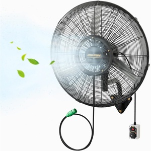 image:imageROVSUN 20 Outdoor Misting Wall Fan with Detachable Spray Ring Industrial Wall Mount Mist Fan with Wired Controller BLDC Motor 4Speed High Velocity Waterproof Oscillating Fan for Outdoor UL Listed
