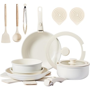 image:imageROVSUN 20 Pcs Nonstick Pots and Pans Set Cast Aluminum Kitchen Cookware Set RV Kitchen Cooking Set and Utensils PFAS PFOA amp PFOS Free Black Skillet Saute Pan Soup PotCream White