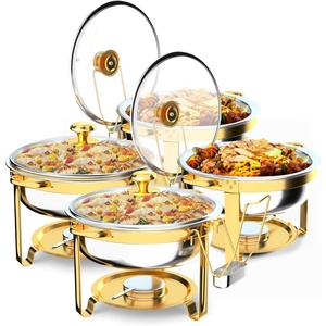 image:imageROVSUN Chafing Dishes for Buffet 4 Pack 6QT Round Chafing Dish Buffet Set with Glass Lid amp Lid Holder Stainless Steel Chafers and Buffet Warmers Sets for Party Wedding Catering Events Rose GoldGold