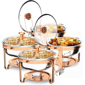 image:imageROVSUN Chafing Dishes for Buffet 4 Pack 6QT Round Chafing Dish Buffet Set with Glass Lid amp Lid Holder Stainless Steel Chafers and Buffet Warmers Sets for Party Wedding Catering Events Rose GoldRose Gold
