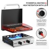 image:imageROVSUN 2 Burner Portable Propane Griddle with Electronic Ignition 20000 BTU Rolling Flat Top Gas Grill with Nonstick Enameled Tray Side Shelves amp Regulator for Outdoor Cooking Camping BBQ Tailgating2 burnerlid