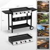 image:imageROVSUN 2 Burner Portable Propane Griddle with Electronic Ignition 20000 BTU Rolling Flat Top Gas Grill with Nonstick Enameled Tray Side Shelves amp Regulator for Outdoor Cooking Camping BBQ Tailgating4 burner with cart