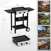 image:imageROVSUN 2 Burner Portable Propane Griddle with Electronic Ignition 20000 BTU Rolling Flat Top Gas Grill with Nonstick Enameled Tray Side Shelves amp Regulator for Outdoor Cooking Camping BBQ Tailgating2 burner wih cart