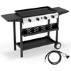 image:imageROVSUN 2 Burner Portable Propane Griddle with Electronic Ignition 20000 BTU Rolling Flat Top Gas Grill with Nonstick Enameled Tray Side Shelves amp Regulator for Outdoor Cooking Camping BBQ Tailgating4 burner with cart