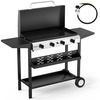 image:imageROVSUN 2 Burner Portable Propane Griddle with Electronic Ignition 20000 BTU Rolling Flat Top Gas Grill with Nonstick Enameled Tray Side Shelves amp Regulator for Outdoor Cooking Camping BBQ Tailgating4 burnerlid with cart