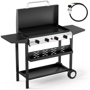 image:imageROVSUN 2 Burner Portable Propane Griddle with Electronic Ignition 20000 BTU Rolling Flat Top Gas Grill with Nonstick Enameled Tray Side Shelves amp Regulator for Outdoor Cooking Camping BBQ Tailgating4 burnerlid with cart