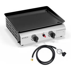 image:imageROVSUN 2 Burner Portable Propane Griddle with Electronic Ignition 20000 BTU Rolling Flat Top Gas Grill with Nonstick Enameled Tray Side Shelves amp Regulator for Outdoor Cooking Camping BBQ Tailgating2 burner