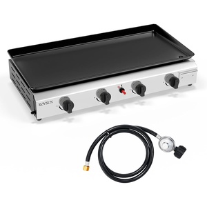 image:imageROVSUN 2 Burner Portable Propane Griddle with Electronic Ignition 20000 BTU Rolling Flat Top Gas Grill with Nonstick Enameled Tray Side Shelves amp Regulator for Outdoor Cooking Camping BBQ Tailgating4 burner