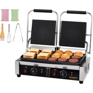 image:imageROVSUN 813 Commercial Panini Press Grill 3600W Stainless Steel Electric Countertop Sandwich Maker with Adjustable Temp 122F572F For Steak Burgers Home amp Restaurant Use 110V Silver122 x 222 x 8