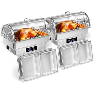 image:imageROVSUN 9 QT Electric Chafing Dishes for Buffet 3 Pack Roll Top Chafing Dish Buffet Set with Temperature Control Chafers and Buffet Warmers with Full amp Half Size Pan for Party Wedding Catering2 Pack
