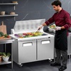 image:imageROVSUN 49 W Sandwich Salad Prep Table Refrigerator ETL NSF 136 CuFt Commercial Refrigerator Salad Bar Stainless Steel w12 Pans Cutting Board Lockable Wheels Front Door for Restaurant49 W with 18 Pans