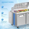 image:imageROVSUN 49 W Sandwich Salad Prep Table Refrigerator ETL NSF 136 CuFt Commercial Refrigerator Salad Bar Stainless Steel w12 Pans Cutting Board Lockable Wheels Front Door for Restaurant49 W with 18 Pans