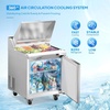 image:imageROVSUN 49 W Sandwich Salad Prep Table Refrigerator ETL NSF 136 CuFt Commercial Refrigerator Salad Bar Stainless Steel w12 Pans Cutting Board Lockable Wheels Front Door for Restaurant29 W with 8 Pans