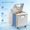 image:imageROVSUN 49 W Sandwich Salad Prep Table Refrigerator ETL NSF 136 CuFt Commercial Refrigerator Salad Bar Stainless Steel w12 Pans Cutting Board Lockable Wheels Front Door for Restaurant29 W with 12 Pans