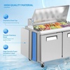 image:imageROVSUN 49 W Sandwich Salad Prep Table Refrigerator ETL NSF 136 CuFt Commercial Refrigerator Salad Bar Stainless Steel w12 Pans Cutting Board Lockable Wheels Front Door for Restaurant49 W with 12 Pans