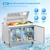 image:imageROVSUN 49 W Sandwich Salad Prep Table Refrigerator ETL NSF 136 CuFt Commercial Refrigerator Salad Bar Stainless Steel w12 Pans Cutting Board Lockable Wheels Front Door for Restaurant49 W with 18 Pans