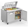 image:imageROVSUN 49 W Sandwich Salad Prep Table Refrigerator ETL NSF 136 CuFt Commercial Refrigerator Salad Bar Stainless Steel w12 Pans Cutting Board Lockable Wheels Front Door for Restaurant49 W with 12 Pans