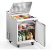 image:imageROVSUN 49 W Sandwich Salad Prep Table Refrigerator ETL NSF 136 CuFt Commercial Refrigerator Salad Bar Stainless Steel w12 Pans Cutting Board Lockable Wheels Front Door for Restaurant29 W with 8 Pans