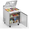 image:imageROVSUN 49 W Sandwich Salad Prep Table Refrigerator ETL NSF 136 CuFt Commercial Refrigerator Salad Bar Stainless Steel w12 Pans Cutting Board Lockable Wheels Front Door for Restaurant29 W with 12 Pans