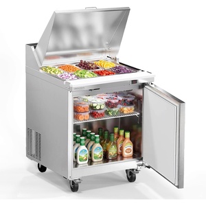 image:imageROVSUN 49 W Sandwich Salad Prep Table Refrigerator ETL NSF 136 CuFt Commercial Refrigerator Salad Bar Stainless Steel w12 Pans Cutting Board Lockable Wheels Front Door for Restaurant29 W with 8 Pans