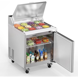image:imageROVSUN 49 W Sandwich Salad Prep Table Refrigerator ETL NSF 136 CuFt Commercial Refrigerator Salad Bar Stainless Steel w12 Pans Cutting Board Lockable Wheels Front Door for Restaurant29 W with 12 Pans