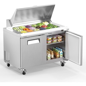 image:imageROVSUN 49 W Sandwich Salad Prep Table Refrigerator ETL NSF 136 CuFt Commercial Refrigerator Salad Bar Stainless Steel w12 Pans Cutting Board Lockable Wheels Front Door for Restaurant49 W with 18 Pans