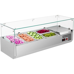 image:imageROVSUN Refrigerated Condiment Prep Station 59 Sandwich Prep Table ETL NSF 342QT Salad Bar Prep Rail wAuto Defrost Temp Control Stainless Steel Cover amp 6  13 Pan for Restaurant Food TruckGlass 48