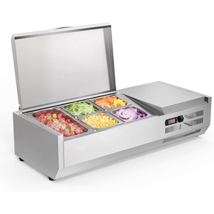 image:imageROVSUN Refrigerated Condiment Prep Station 59 Sandwich Prep Table ETL NSF 342QT Salad Bar Prep Rail wAuto Defrost Temp Control Stainless Steel Cover amp 6  13 Pan for Restaurant Food TruckStainless 40