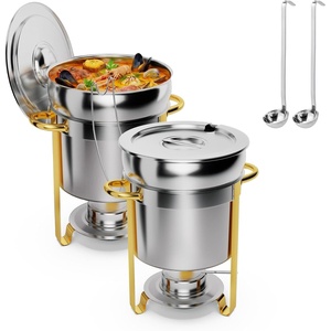 image:imageROVSUN 11QT Soup Chafer for Buffet 4 Pack100 PreInstalled Stainless Steel Round Soup Warmer with Upgraded Lid Holder amp Ladle Elegant Gold amp Silver ColorSoup Chafing Dish for Parties WeddingGold  Silver