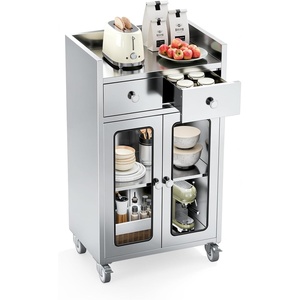 image:imageROVSUN Stainless Steel Table with Cabinet amp Wheels 236 x 157 Commercial Pre Work Table with Glass Door amp Drawers Large Space Storage for Kitchen Restaurant Hotel Garage Warehouse Outdoor236W x 157D with Drawer