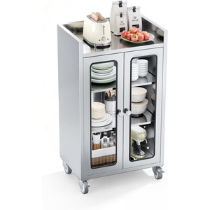 image:imageROVSUN Stainless Steel Table with Cabinet amp Wheels 236 x 157 Commercial Pre Work Table with Glass Door amp Drawers Large Space Storage for Kitchen Restaurant Hotel Garage Warehouse Outdoor236W x 157D